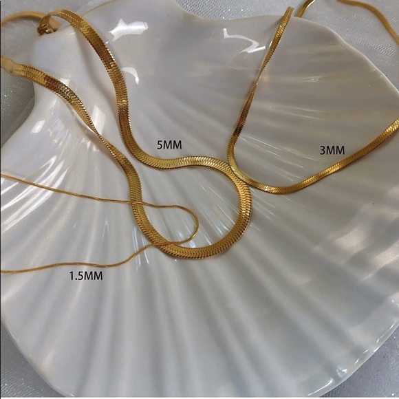 Gold Plated Flat Herringbone Snake Necklace - Picture 3 of 3